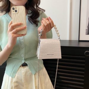 PU Crossbody Mini Square Bag with Magnetic Closure and Stitching Detail - White,Silver,Black,Pink,Coffee - One Size