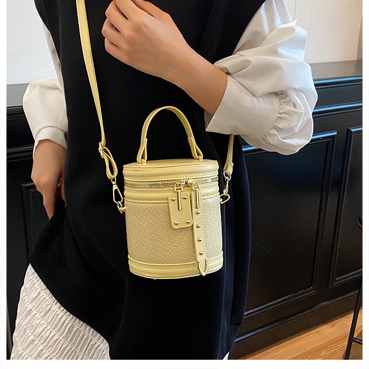 Woven PU Bucket Bag with Zipper Closure - One Size - Image 2
