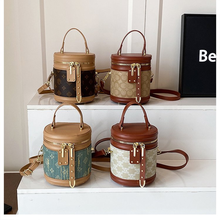 PU Bucket Bag with Color Block Design and Zipper Closure - Image 2