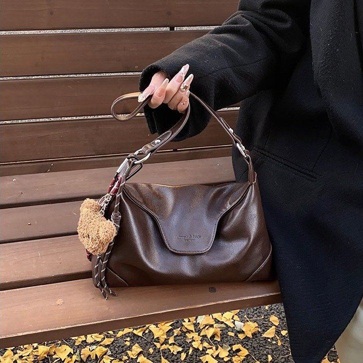 PU Crossbody Bag with Flap Closure and Pendant