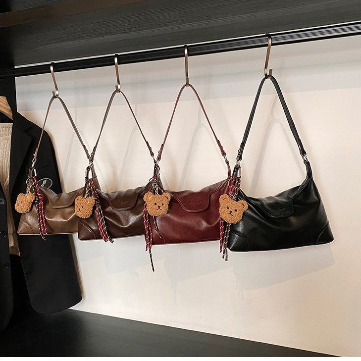 PU Crossbody Bag with Flap Closure and Pendant - Image 4