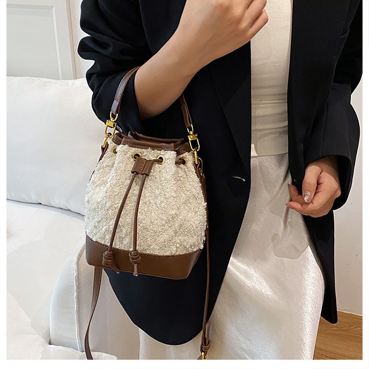 PU Bucket Bag with Magnetic Closure and Spliced Design - Handbag Shoulder Crossbody Bag - Image 4