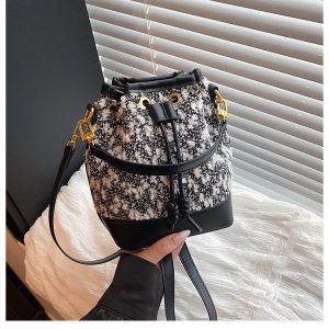 PU Bucket Bag with Magnetic Closure and Spliced Design - Handbag Shoulder Crossbody Bag
