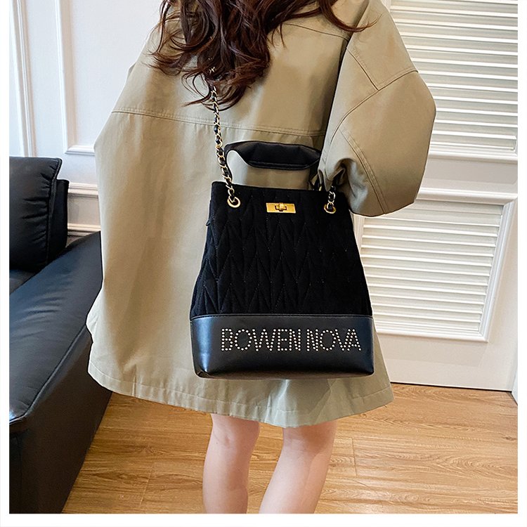 PU Bucket Bag with Magnetic Closure and Spliced Design - 2025 Autumn Handbag Shoulder Crossbody Bag - Image 4