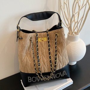 PU Bucket Bag with Magnetic Closure and Spliced Design - 2025 Autumn Handbag Shoulder Crossbody Bag