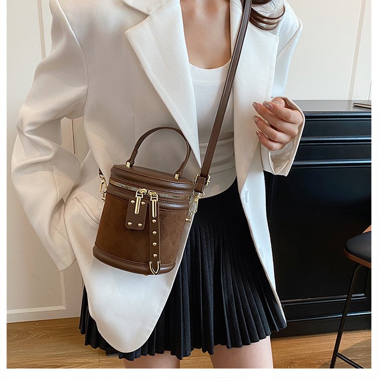 PU Bucket Bag with Zip Closure and Embossed Detail - Handbag Shoulder Crossbody Bag - Image 3