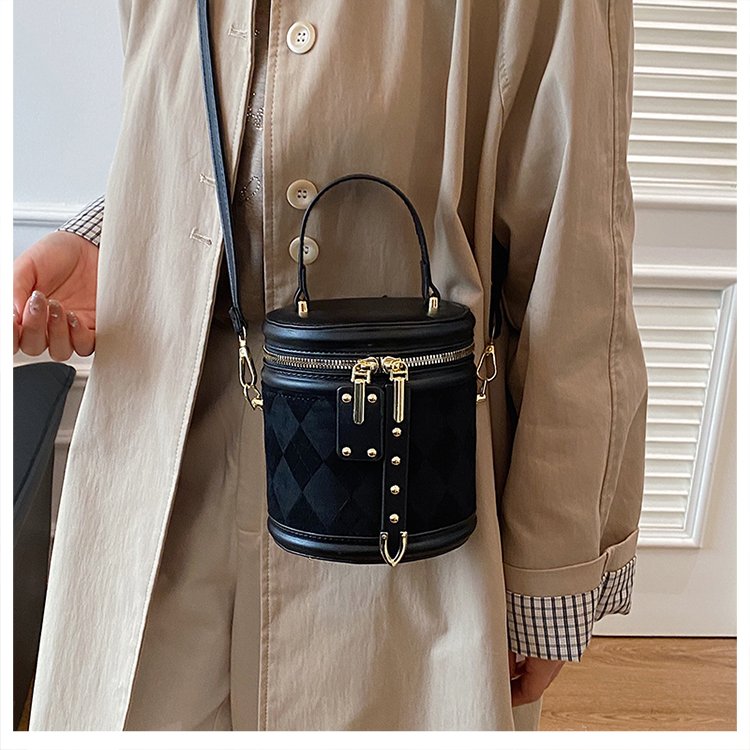 PU Bucket Bag with Zip Closure and Embossed Detail - Handbag Shoulder Crossbody Bag - Image 4