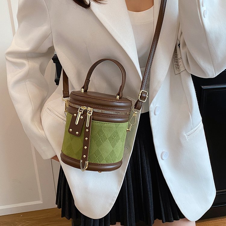 PU Bucket Bag with Zip Closure and Embossed Detail - Handbag Shoulder Crossbody Bag - Image 2