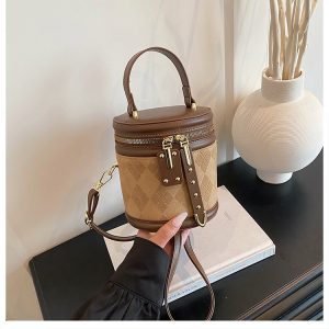 PU Bucket Bag with Zip Closure and Embossed Detail - Handbag Shoulder Crossbody Bag