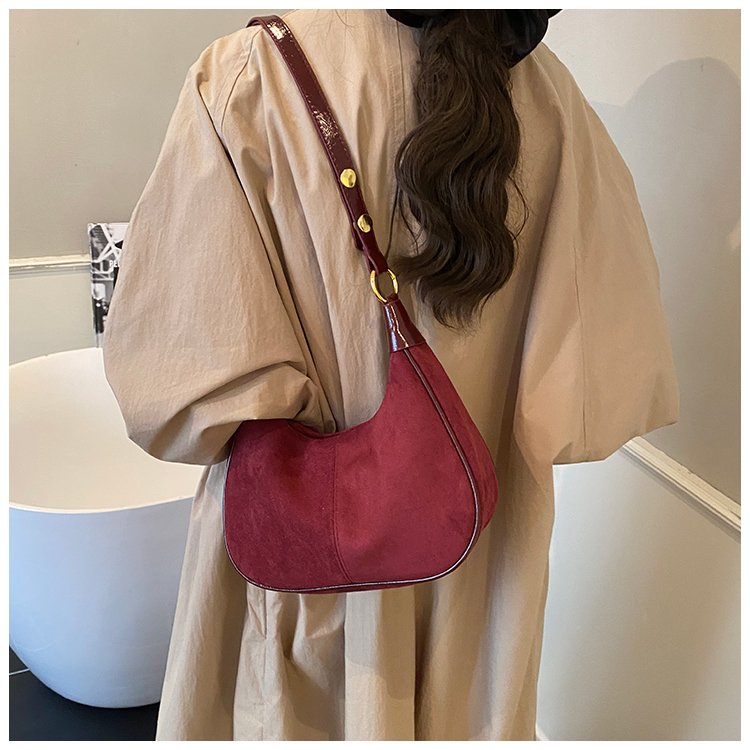 Suede Underarm Bag with Zipper and Patchwork Detail - Image 3