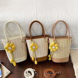 PU Woven Bucket Bag with Zipper Closure - Handbag Shoulder Crossbody Bag Summer 2026