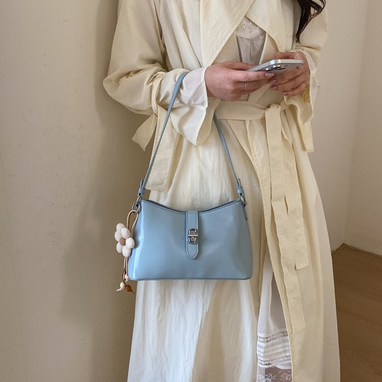 PU Shoulder Crossbody Bag with Zip Lock and Pendant - Image 2