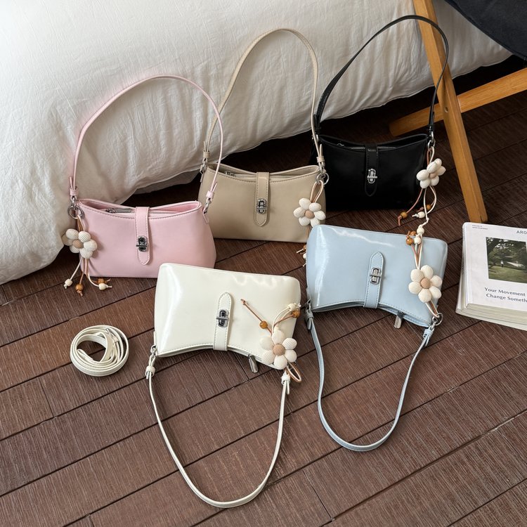 PU Shoulder Crossbody Bag with Zip Lock and Pendant - Image 4