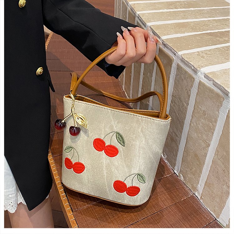 PU Bucket Bag with Embroidery Magnetic Closure 2026 Spring Handbag Shoulder Crossbody - Image 3