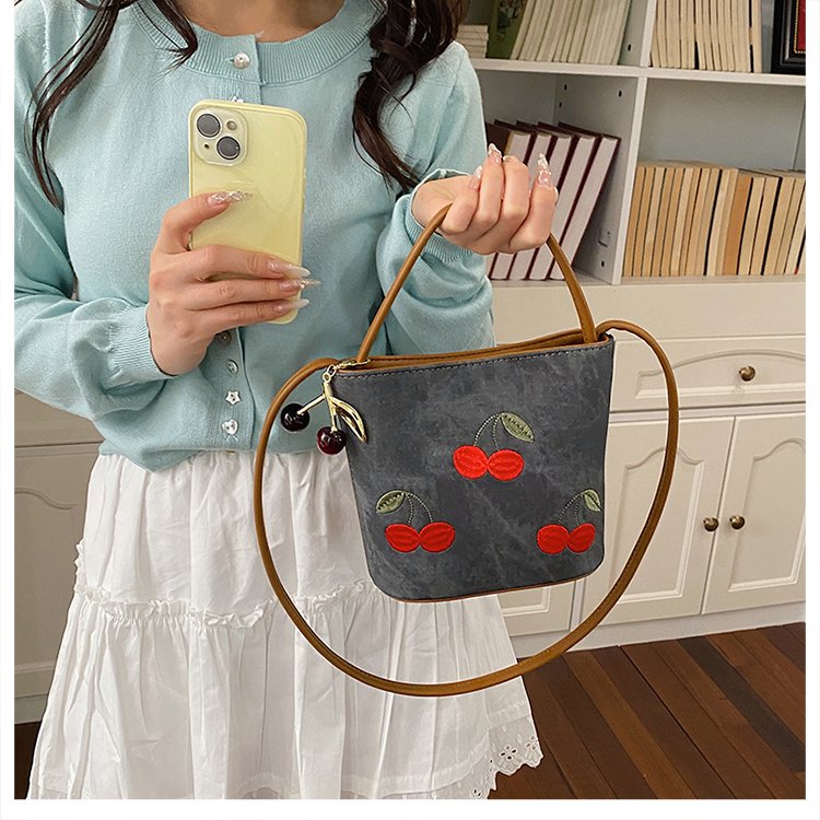 PU Bucket Bag with Embroidery Magnetic Closure 2026 Spring Handbag Shoulder Crossbody - Image 4