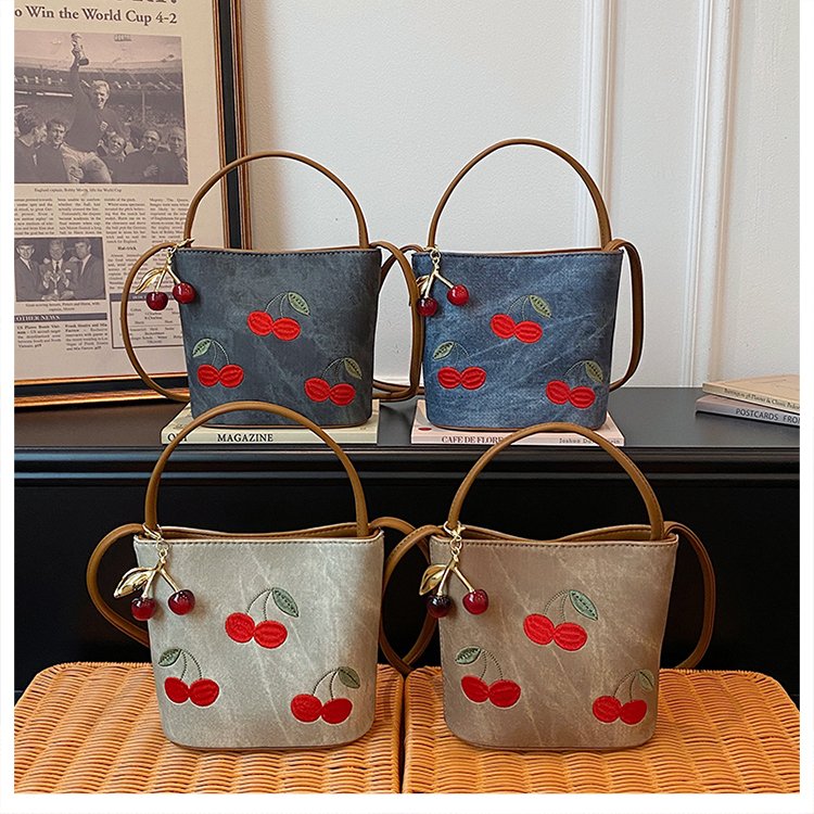 PU Bucket Bag with Embroidery Magnetic Closure 2026 Spring Handbag Shoulder Crossbody