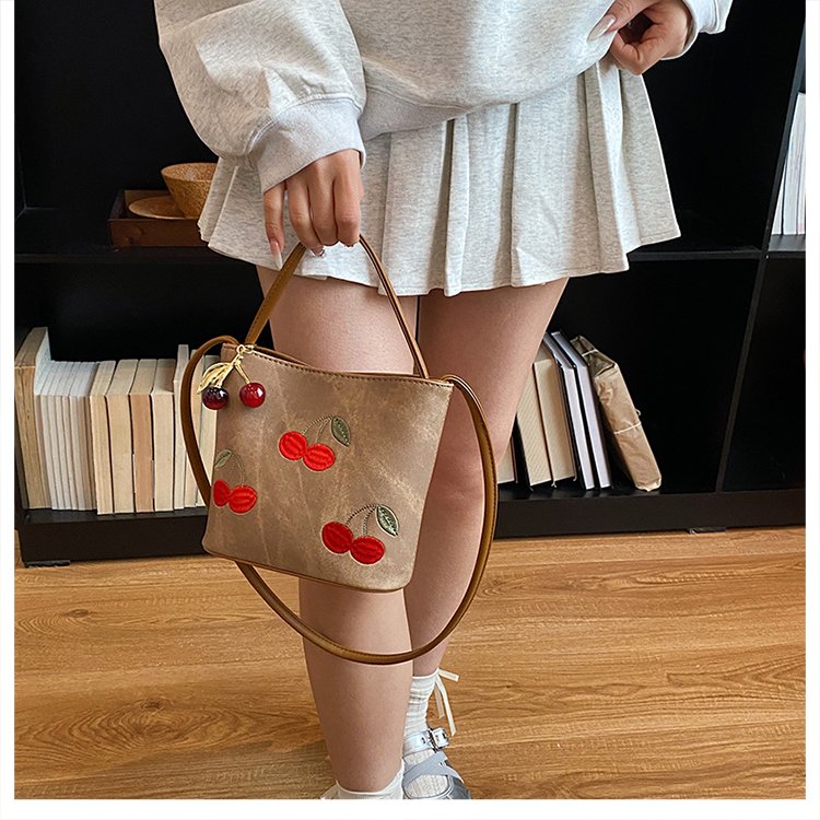 PU Bucket Bag with Embroidery Magnetic Closure 2026 Spring Handbag Shoulder Crossbody - Image 2