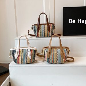PU Woven Small Square Bag with Zipper Closure - One Size